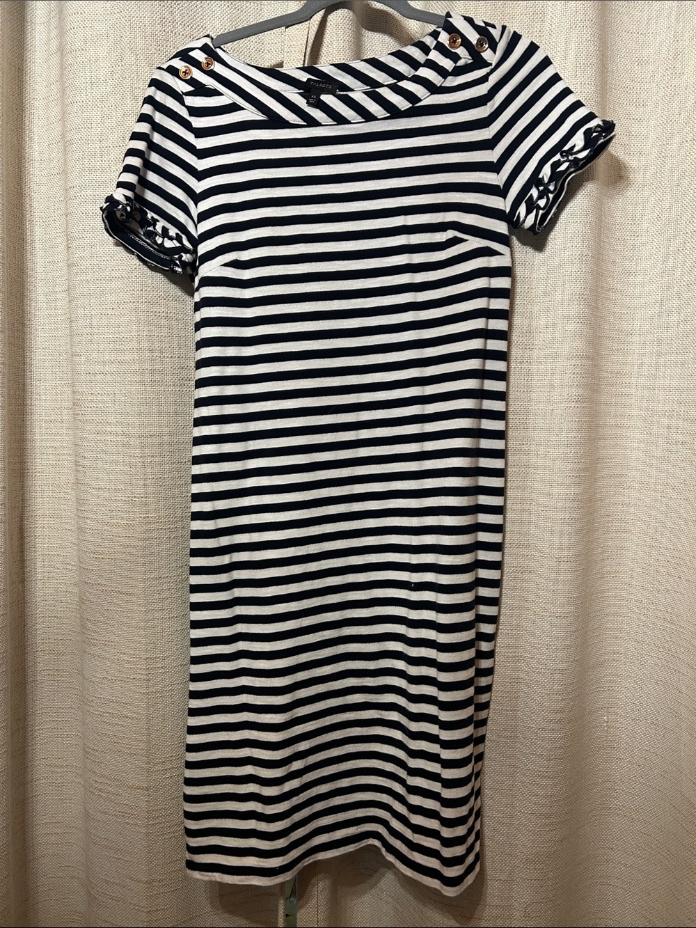 Talbots Navy and White Striped Boatneck Shift Dress
